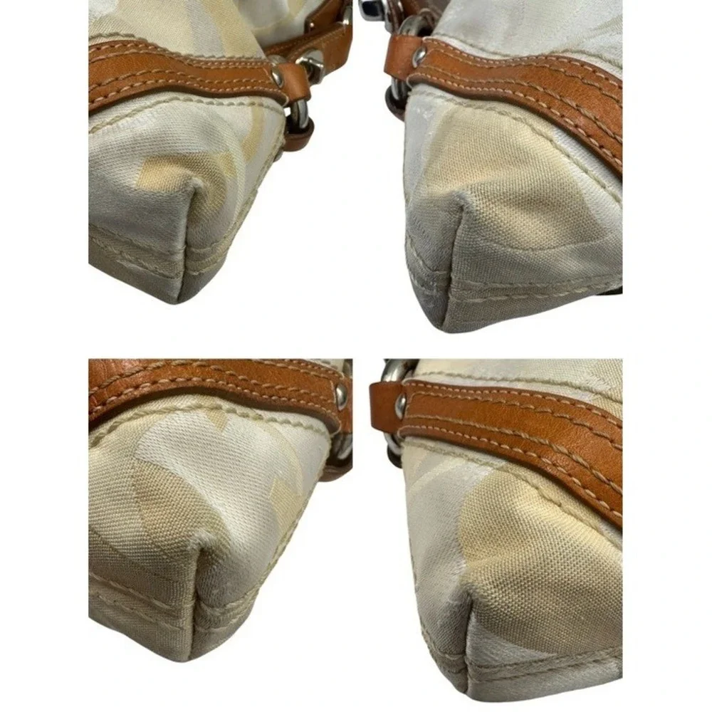 Vintage Coach Carly Hobo Bag Cream Tan Optic Signature Jacquard Canvas Y2K 11962